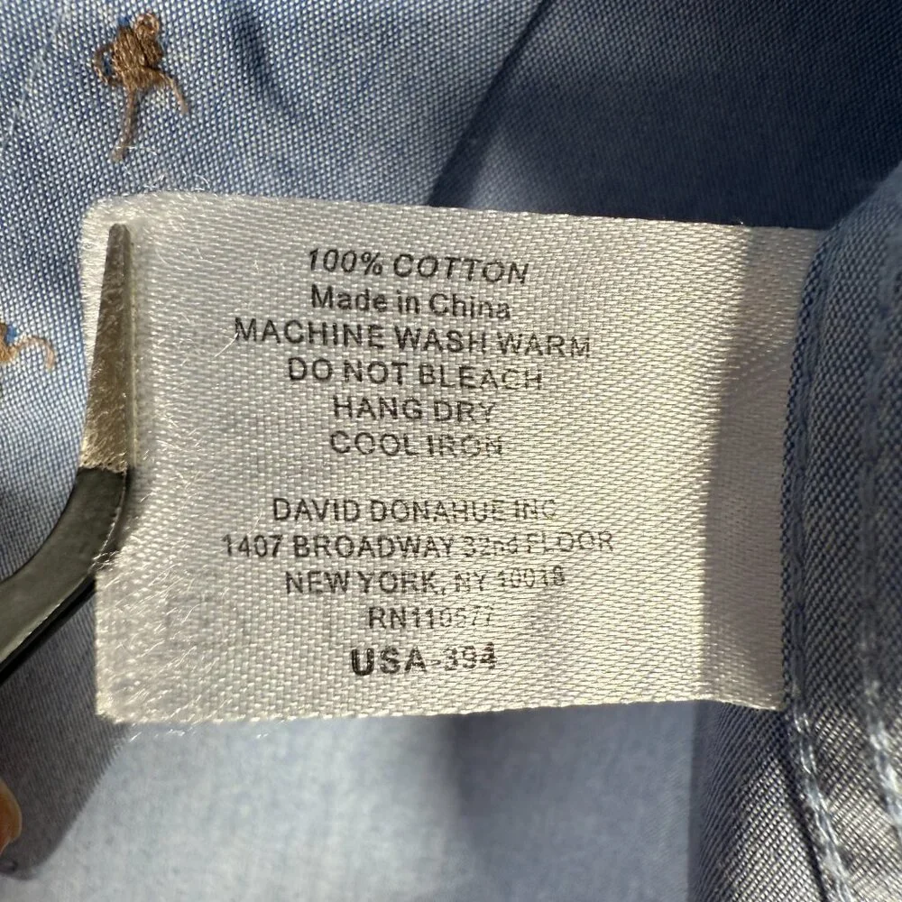 David Donahue Dress Shirt Men Size 16.5 32 / 33 Blue Long Sleeve 100% Cotton GUC - Picture 5 of 11